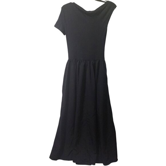 NWT Commense Black Maxi Dress Short Sleeves Size Medium~Stretch Top~Pockets - Picture 2 of 10